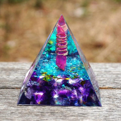 6cm Crystal Healing Orgonite Pyramid Infused with Copper