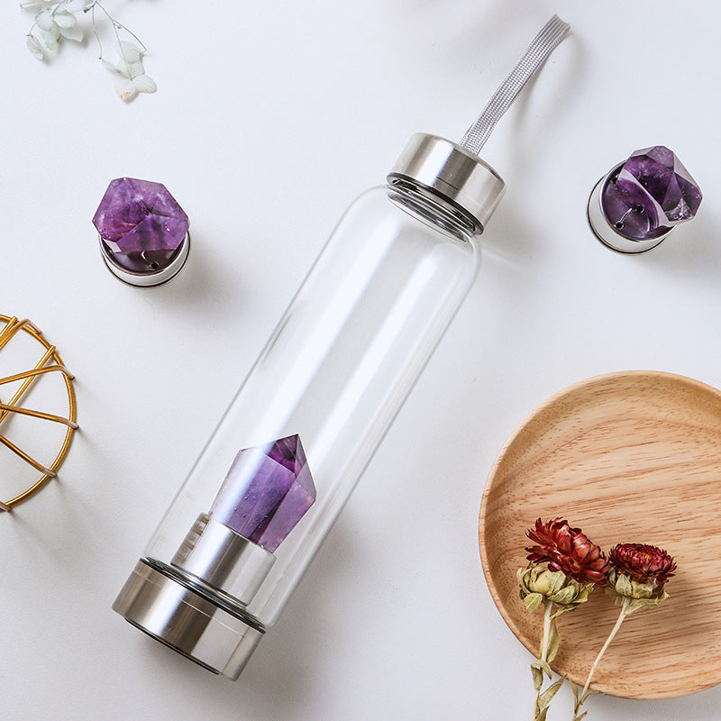 Natural Crystal Infused Glass Water Bottle