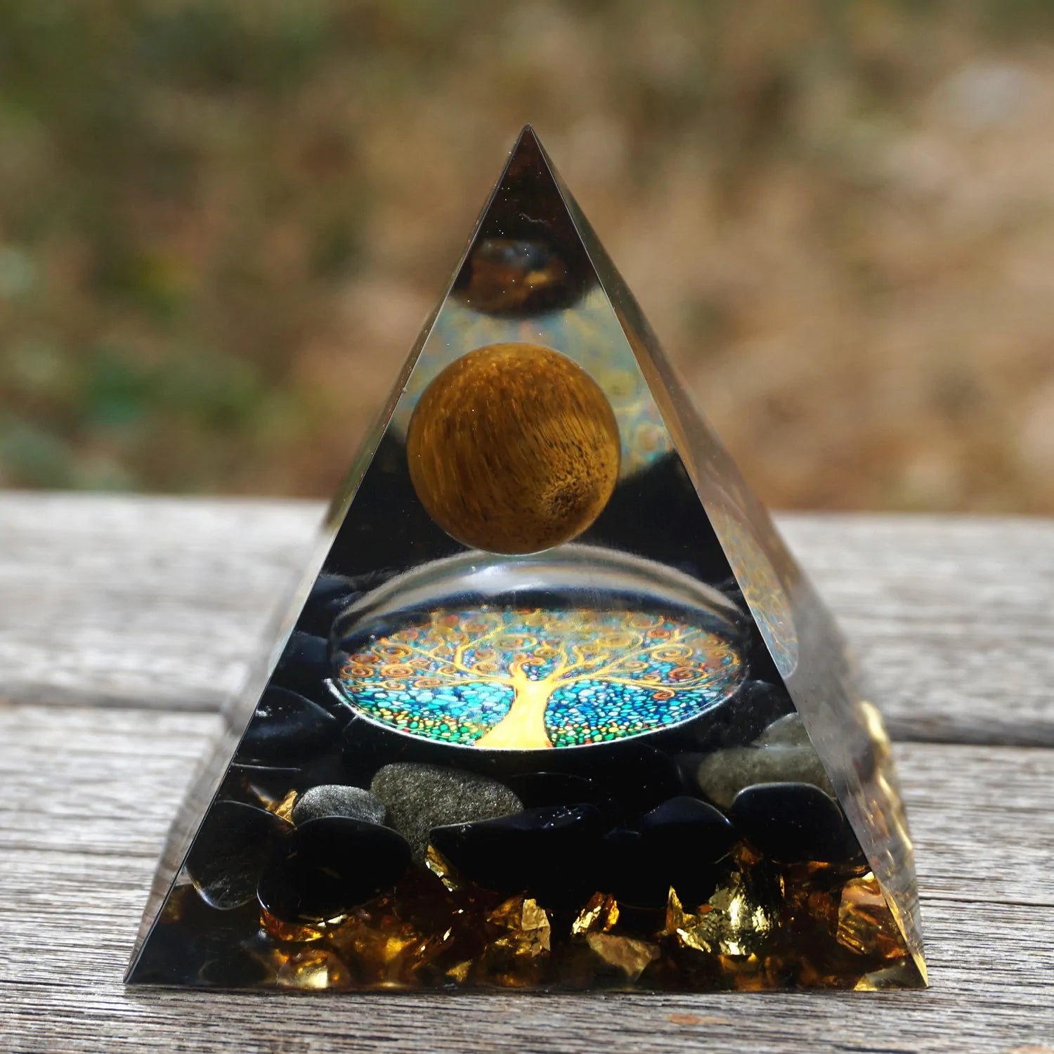 Pirámide de orgonita de obsidiana y ojo de tigre personalizada de 60 mm: curación de reiki y meditación de chakras