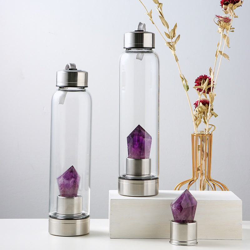 Natural Crystal Infused Glass Water Bottle