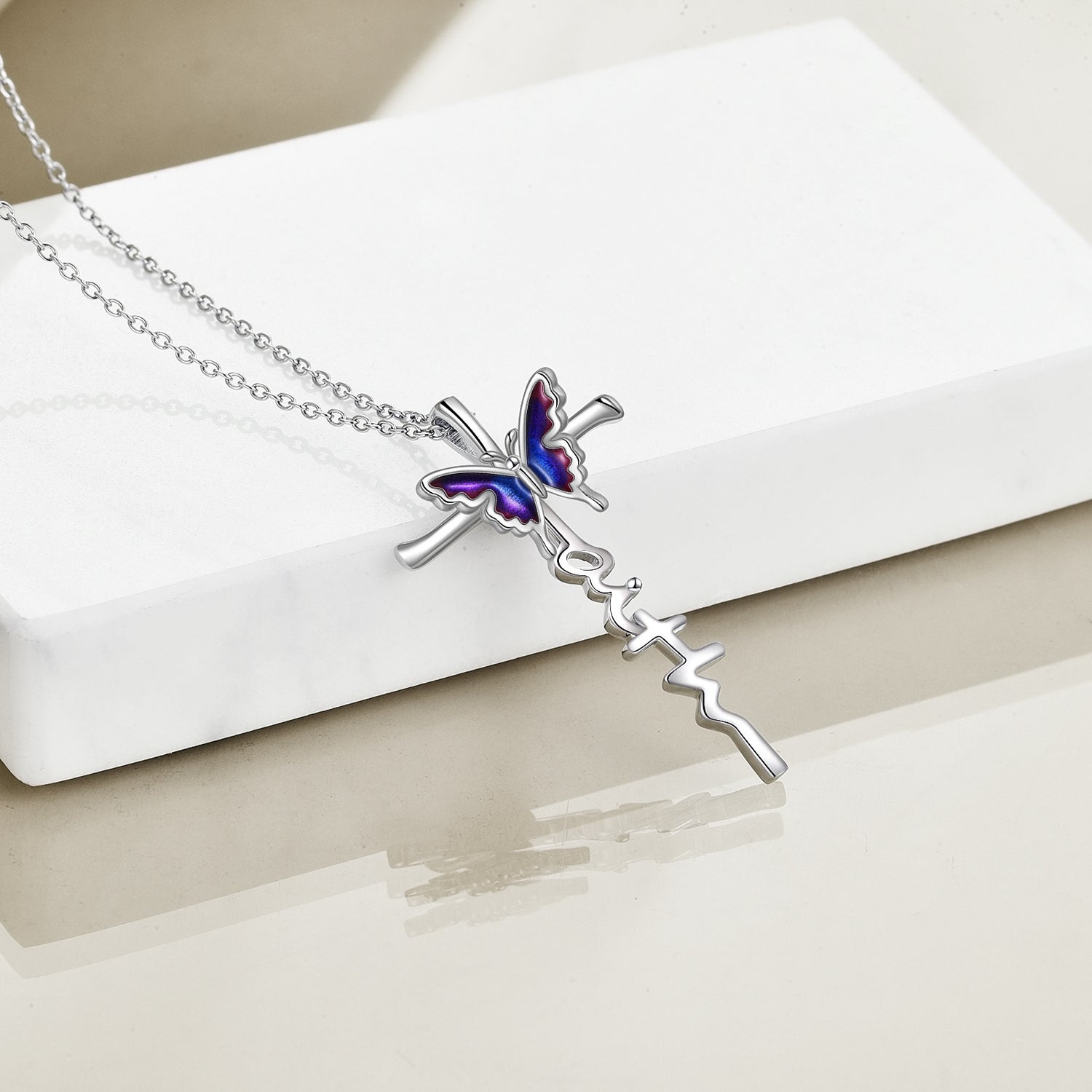 Sterling Silver Butterfly Faith Cross Necklace