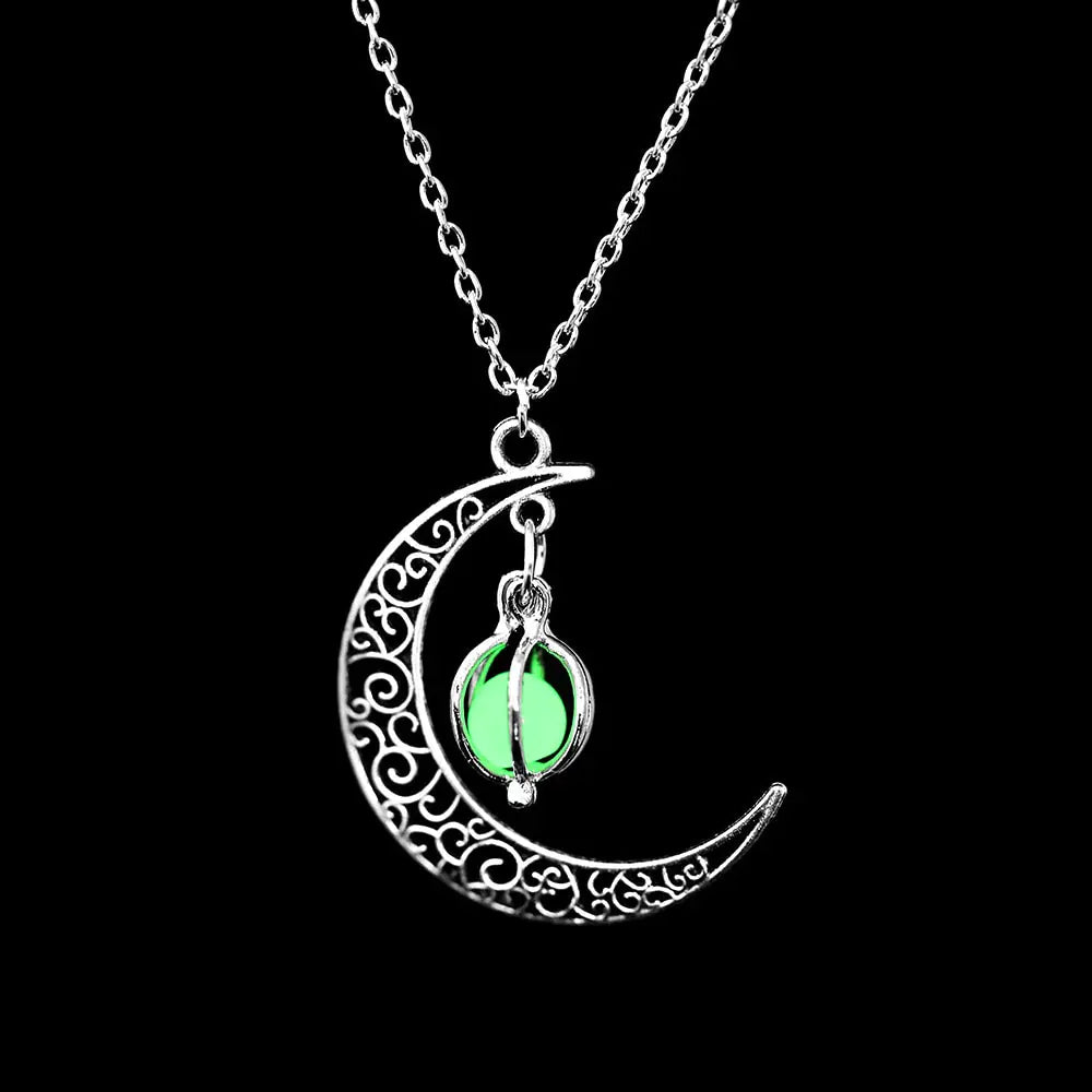 Luminous Moon Pendant Necklace with Natural Glowing Stone