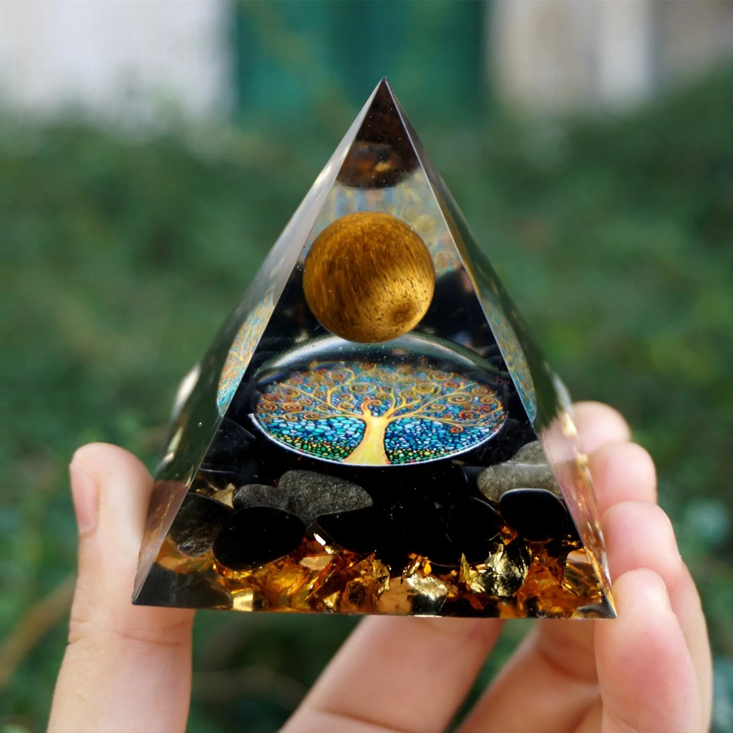 Tiger Eye &amp; Obsidian Orgonite Pyramid