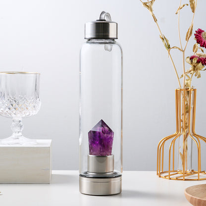 Natural Crystal Infused Glass Water Bottle