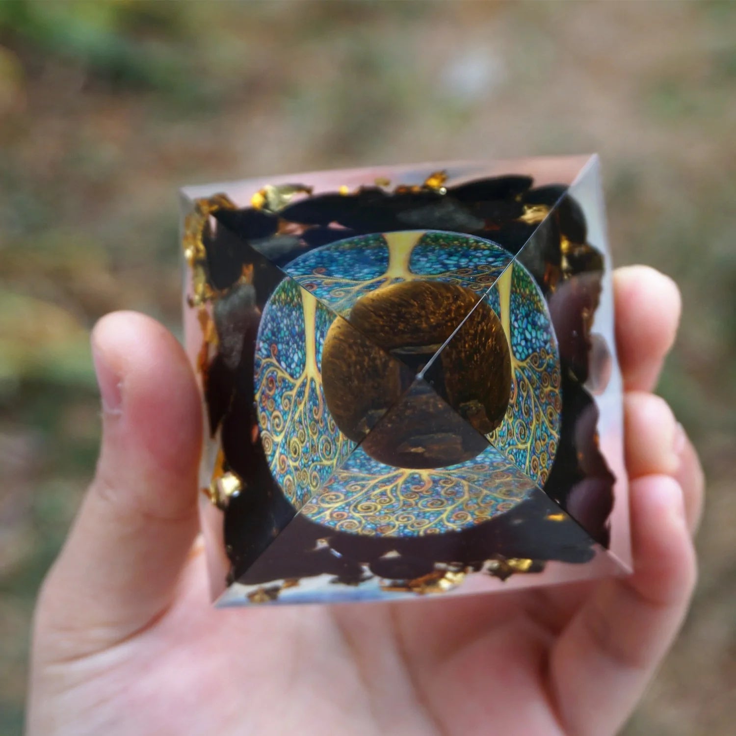 Tiger Eye &amp; Obsidian Orgonite Pyramid