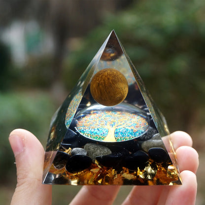 Pirámide de orgonita de obsidiana y ojo de tigre personalizada de 60 mm: curación de reiki y meditación de chakras