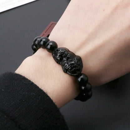 Obsidian/Black Jade with PiXiu Charm Bracelet