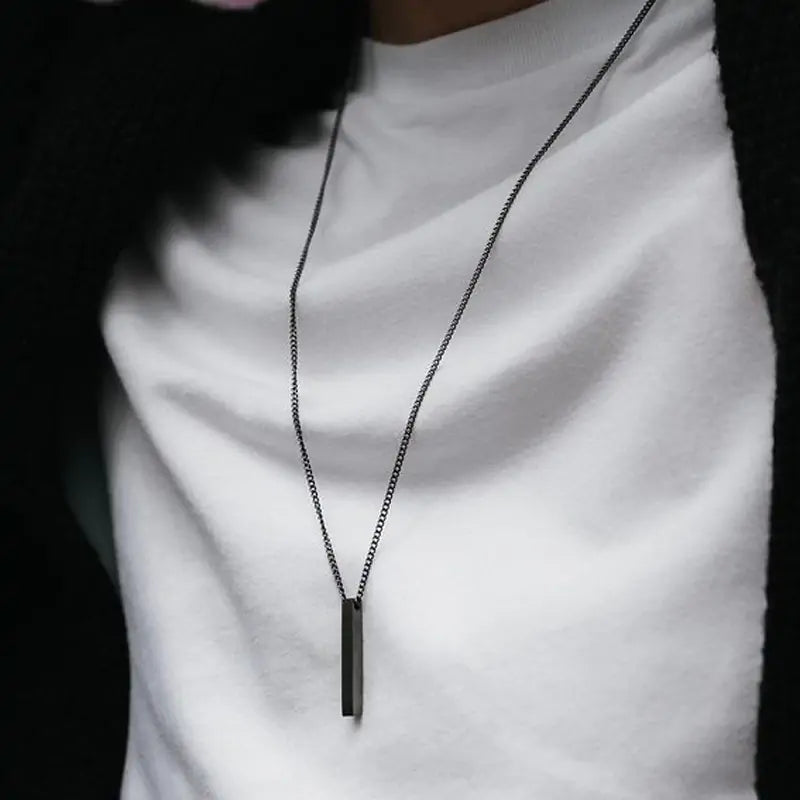 Sleek Stainless Steel Rectangle Pendant Necklace