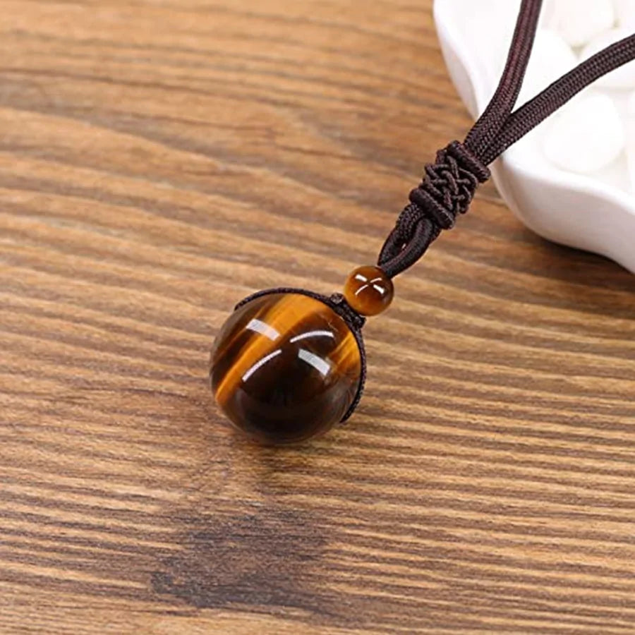 Tiger Eye Stone Pendant with Rope