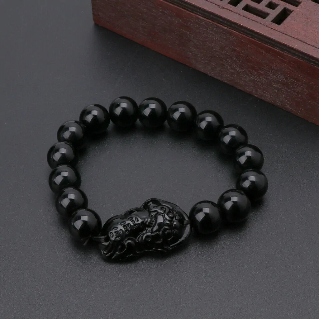 Obsidian/Black Jade with PiXiu Charm Bracelet